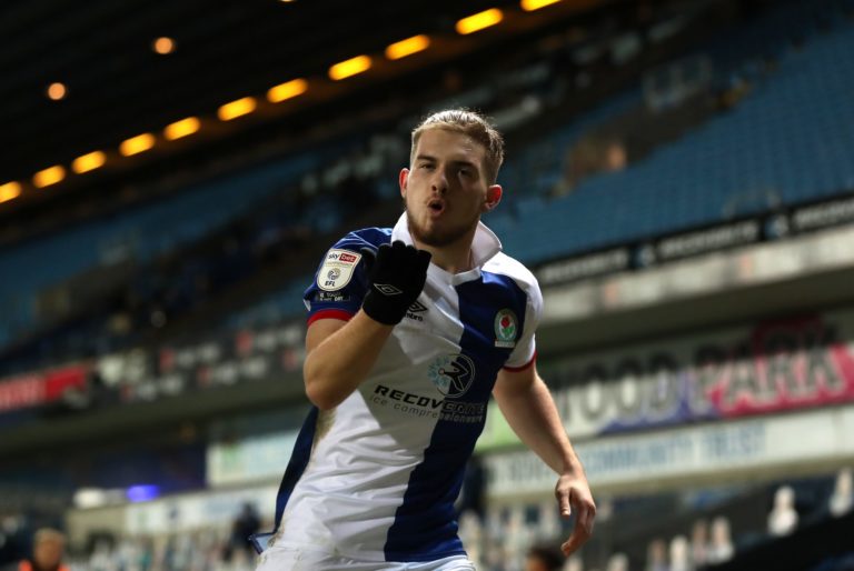 Blackburn Rovers' Harvey Elliott celebrates scoring his side's first goal of the game during the Sky Bet Championship match at Ewood Park, Blackburn.