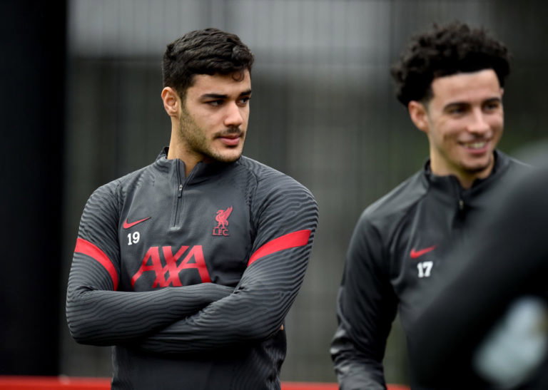 KIRKBY, ENGLAND - FEBRUARY 24: (THE SUN OUT, THE SUN ON SUNDAY OUT) Ozan Kabak of Liverpool during a training session at AXA Training Centre on February 24, 2021 in Kirkby, England