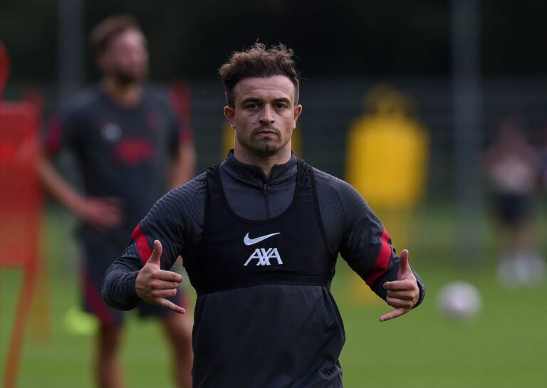 SALZBURG, AUSTRIA - AUGUST 15: (THE SUN OUT, THE SUN ON SUNDAY OUT) Xherdan Shaqiri of Liverpool during a training session on August 15, 2020 in Salzburg, Austria. (Photo by John Powell/Liverpool FC via Getty Images)