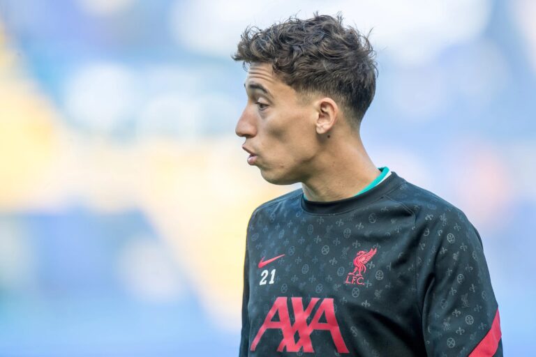 LONDON, ENGLAND - SEPTEMBER 20: Kostas Tsimikas of Liverpool warm up during the Premier League match between Chelsea and Liverpool at Stamford Bridge on September 20, 2020 in London, United Kingdom.
