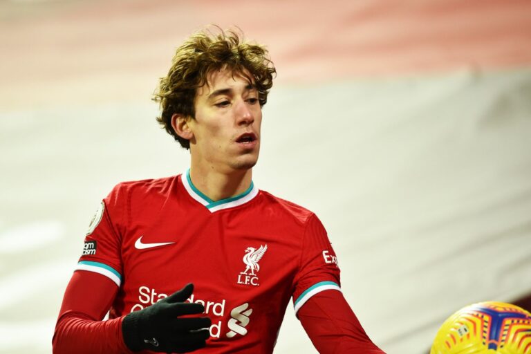 LIVERPOOL, ENGLAND - FEBRUARY 07: (THE SUN OUT,THE SUN ON SUNDAY OUT) Kostas Tsimikas of Liverpool during the Premier League match between Liverpool and Manchester City at Anfield on February 07, 2021 in Liverpool, England.