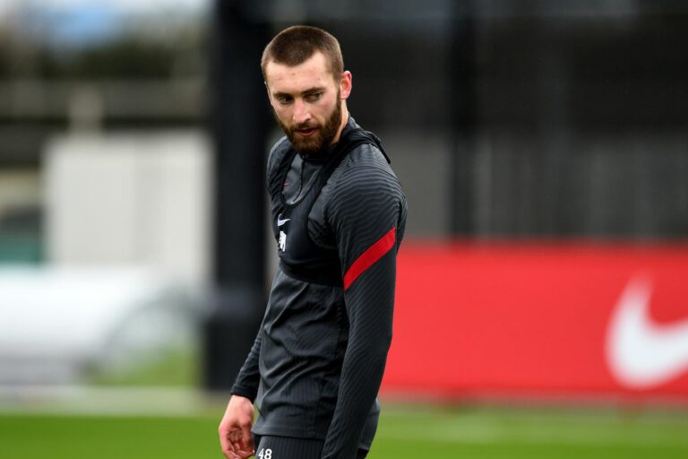 KIRKBY, ENGLAND - MARCH 18: (THE SUN OUT, THE SUN ON SUNDAY OUT) Nathaniel Phillips of Liverpool during a training session at AXA Training Centre on March 18, 2021 in Kirkby, England.