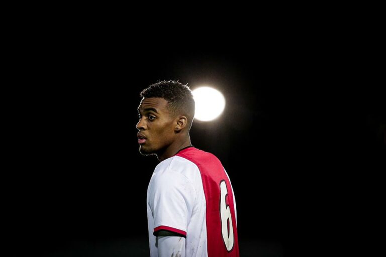 AMSTERDAM, NETHERLANDS - OCTOBER 21: Ryan Gravenberch of Ajax U23 during the Dutch Keuken Kampioen Divisie match between Ajax U23 v Utrecht U23 at the De Toekomst on October 21, 2019 in Amsterdam Netherlands.