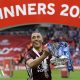 LONDON, ENGLAND - MAY 15: Youri Tielemans of Leicester City celebrates with the Emirates FA Cup trophy following The Emirates FA Cup Final match between Chelsea and Leicester City at Wembley Stadium on May 15, 2021 in London, England.