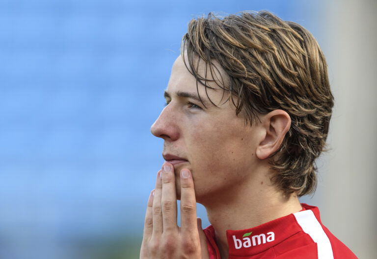 OSLO, NORWAY - SEPTEMBER 04: Sander Berge of Norway looks on during training session at Ullevaal Stadion on September 4, 2018 in Oslo, Norway.