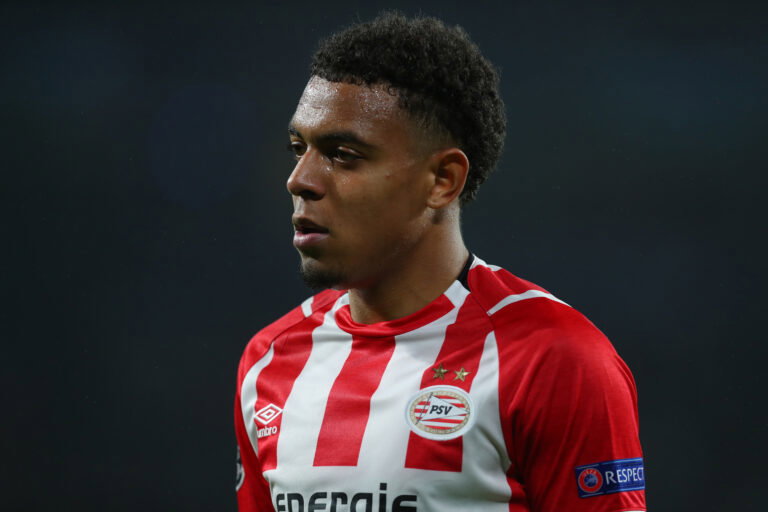 EINDHOVEN, NETHERLANDS - OCTOBER 24: Donyell Malen of PSV Eindhoven during the Group B match of the UEFA Champions League between PSV and Tottenham Hotspur at Philips Stadion on October 24, 2018 in Eindhoven, Netherlands.