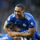 LEICESTER, ENGLAND - APRIL 28: Youri Tielemans of Leicester City celebrates with James Maddison of Leicester City after scoring to make it 1-0 during the Premier League match between Leicester City and Arsenal at The King Power Stadium on April 28, 2019 in Leicester, United Kingdom.