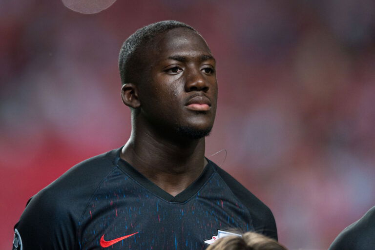 LISBON, PORTUGAL - SEPTEMBER 17: Ibrahima Konate of RB Leipzig looks on during the UEFA Champions League group G match between SL Benfica and RB Leipzig at Estadio da Luz on September 17, 2019 in Lisbon, Portugal.