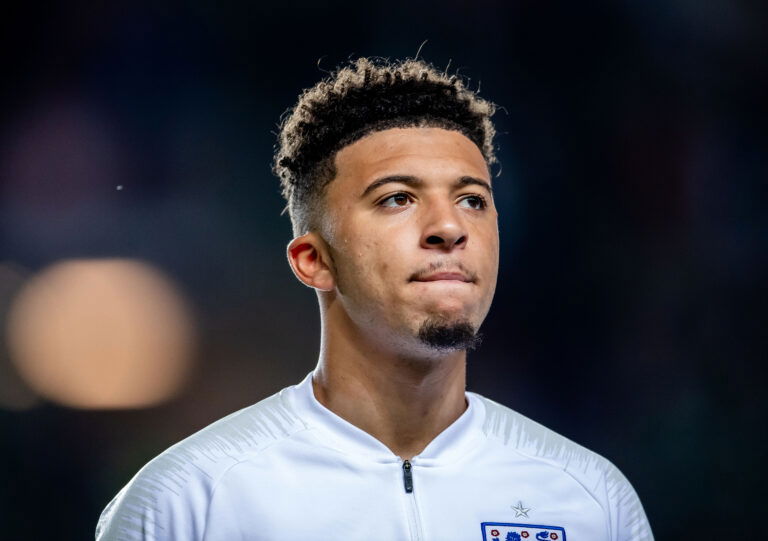 PRAGUE, CZECH REPUBLIC - OCTOBER 11: Jadon Sancho of England reacts during the UEFA Euro 2020 qualifier between Czech Republic and England at Eden Arena on October 11, 2019 in Prague.