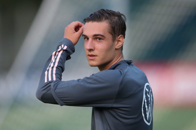 STUTTGART, GERMANY - AUGUST 31: Florian Neuhaus of Germany looks on during a training session at ADM-Sportpark on August 31, 2020 in Stuttgart, Germany. Germany will face Spain in their UEFA Nations League group stage match on September 3, 2020.