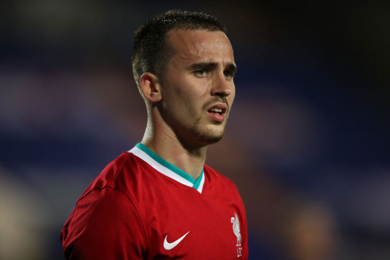 BIRKENHEAD, ENGLAND - SEPTEMBER 29: Liam Millar of Liverpool U21 during the EFL Trophy Northern Group D fixture between Tranmere Rovers and Liverpool U21 at Prenton Park on September 29, 2020 in Birkenhead, England.