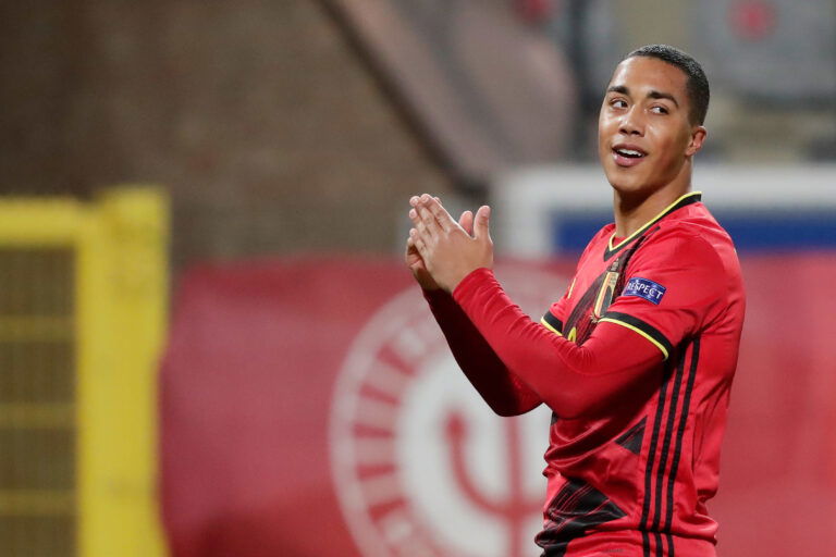 BRUSSEL, BELGIUM - NOVEMBER 15: Youri Tielemans of Belgium celebrates 1-0 during the UEFA Nations league match between Belgium v England at the King Baudouin Stadium on November 15, 2020 in brussel Belgium.