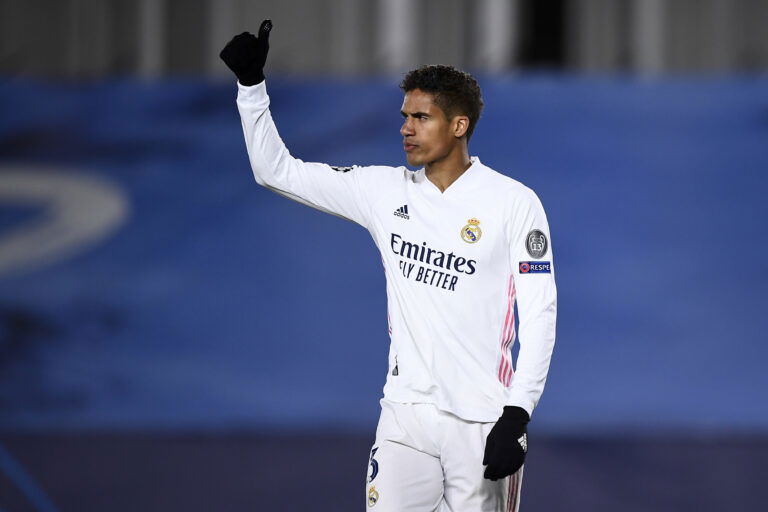 ESTADIO ALFREDO DI STEFANO, MADRID, SPAIN - 2021/03/16: Raphael Varane of Real Madrid CF gestures during the UEFA Champions League Round of 16 second leg football match between Real Madrid CF and Atalanta BC. Real Madrid CF won 3-1 over Atalanta BC.