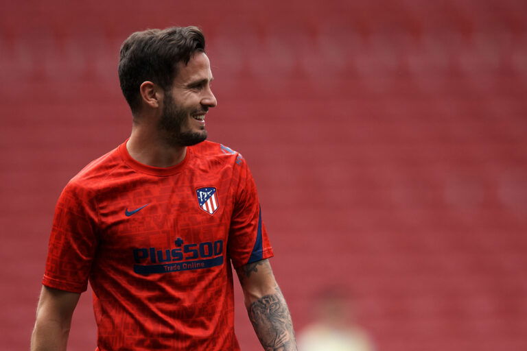 Saul Niguez of Atletico Madrid during the warm-up before the La Liga Santander match between Atletico de Madrid and C.A. Osasuna at Estadio Wanda Metropolitano on May 16, 2021 in Madrid, Spain.