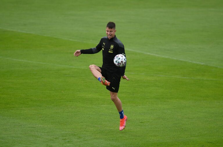 Czech Republic's midfielder Adam Hlozek takes part in a training session on June 11, 2021 in Prague ahead of the UEFA EURO 2020 football competition. (Photo by MICHAL CIZEK/AFP via Getty Images)