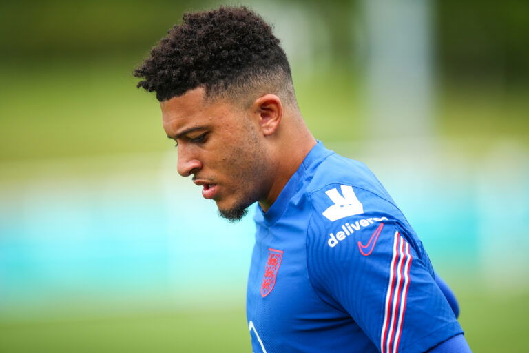 BURTON UPON TRENT, ENGLAND - JUNE 14: Jadon Sancho of England during the England Open Training Session at St George's Park on June 14, 2021 in Burton upon Trent, England.
