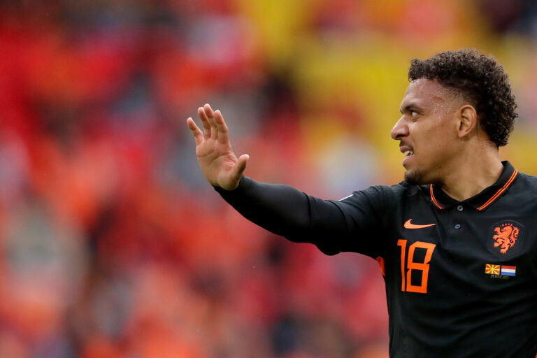 AMSTERDAM, NETHERLANDS - JUNE 21: Donyell Malen of Holland during the EURO match between North Macedonia v Holland at the Johan Cruijff Arena on June 21, 2021 in Amsterdam Netherlands.