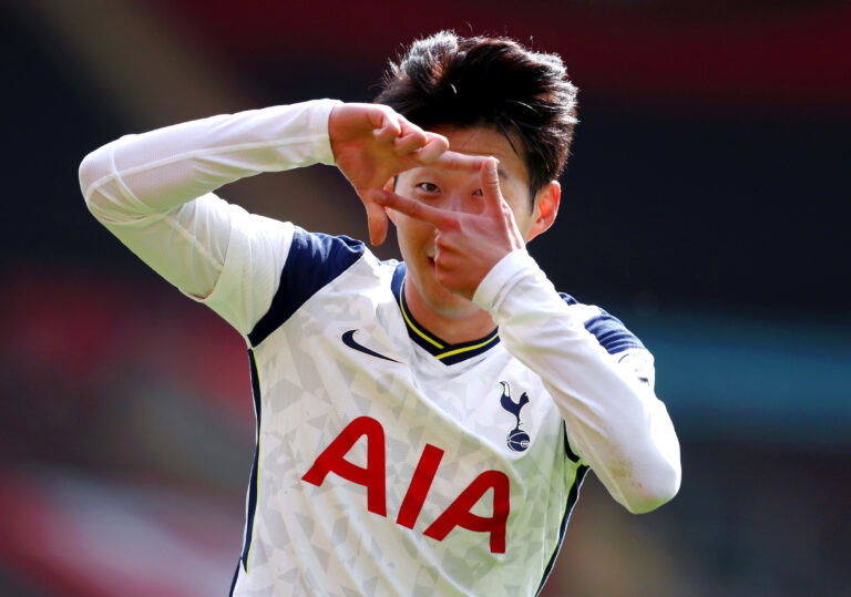 SOUTHAMPTON, ENGLAND - SEPTEMBER 20: Heung-Min Son of Tottenham Hotspur celebrates after scoring his team's second goal during the Premier League match between Southampton and Tottenham Hotspur at St Mary's Stadium on September 20, 2020 in Southampton, England.