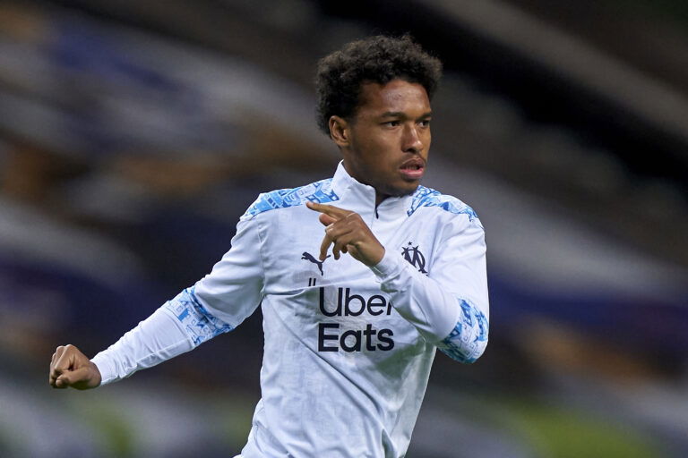 PORTO, PORTUGAL - NOVEMBER 03: Boubacar Kamara of Olympique de Marseille in action during the warms up prior to the UEFA Champions League Group C stage match between FC Porto and Olympique de Marseille at Estadio do Dragao on November 03, 2020 in Porto, Portugal.