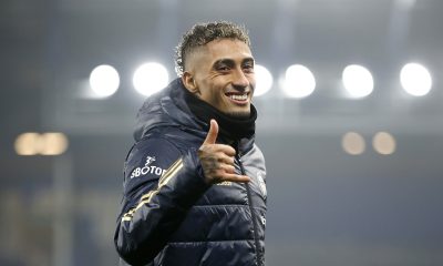 LIVERPOOL, ENGLAND - NOVEMBER 28: Raphinha of Leeds United celebrates following his team's victory in the Premier League match between Everton and Leeds United at Goodison Park on November 28, 2020 in Liverpool, England.