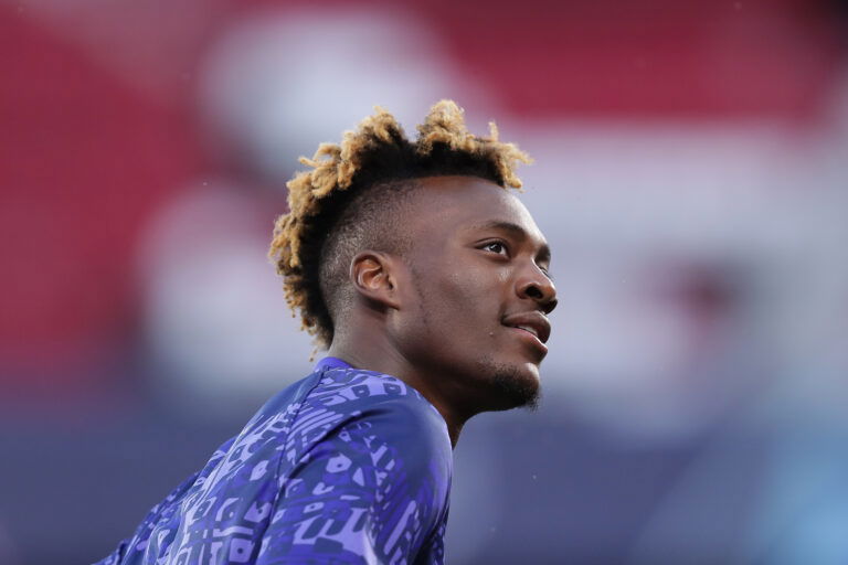 SEVILLE, SPAIN - APRIL 13: Tammy Abraham of Chelsea warms up before the UEFA Champions League Quarter Final Second Leg match between Chelsea FC and FC Porto at Estadio Ramon Sanchez Pizjuan on April 13, 2021 in Seville, Spain.
