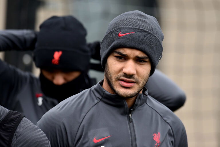 KIRKBY, ENGLAND - MAY 04: (THE SUN OUT, THE SUN ON SUNDAY OUT) Ozan Kabak of Liverpool during a training session at AXA Training Centre on May 04, 2021 in Kirkby, England.