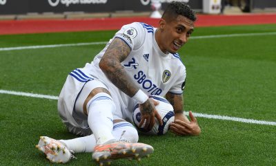 SOUTHAMPTON, ENGLAND - MAY 18: Raphinha of Leeds United looks on during the Premier League match between Southampton and Leeds United at St Mary's Stadium on May 18, 2021 in Southampton, England.