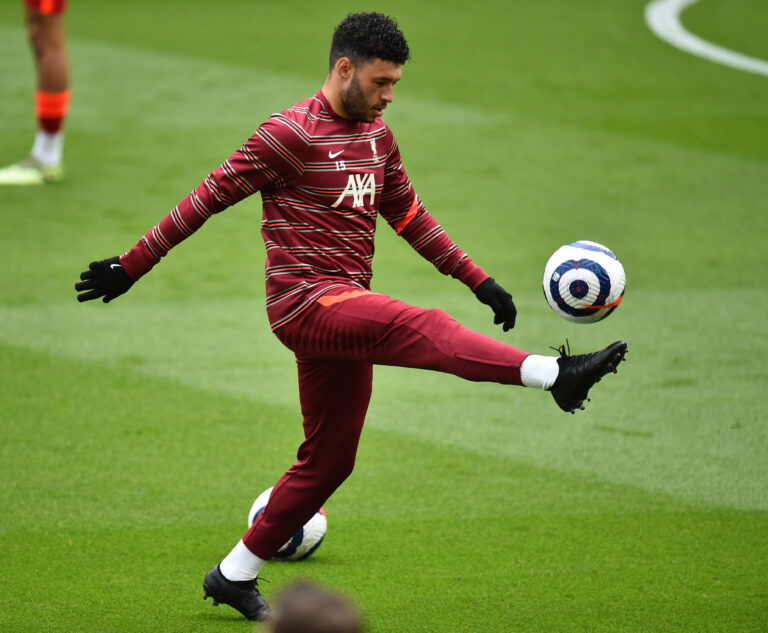 LIVERPOOL, ENGLAND - MAY 23: ( THE SUN OUT,THE SUN ON SUNDAY OUT) Alex Oxlade-Chamberlain of Liverpool before the Premier League match between Liverpool and Crystal Palace at Anfield on May 23, 2021 in Liverpool, England.