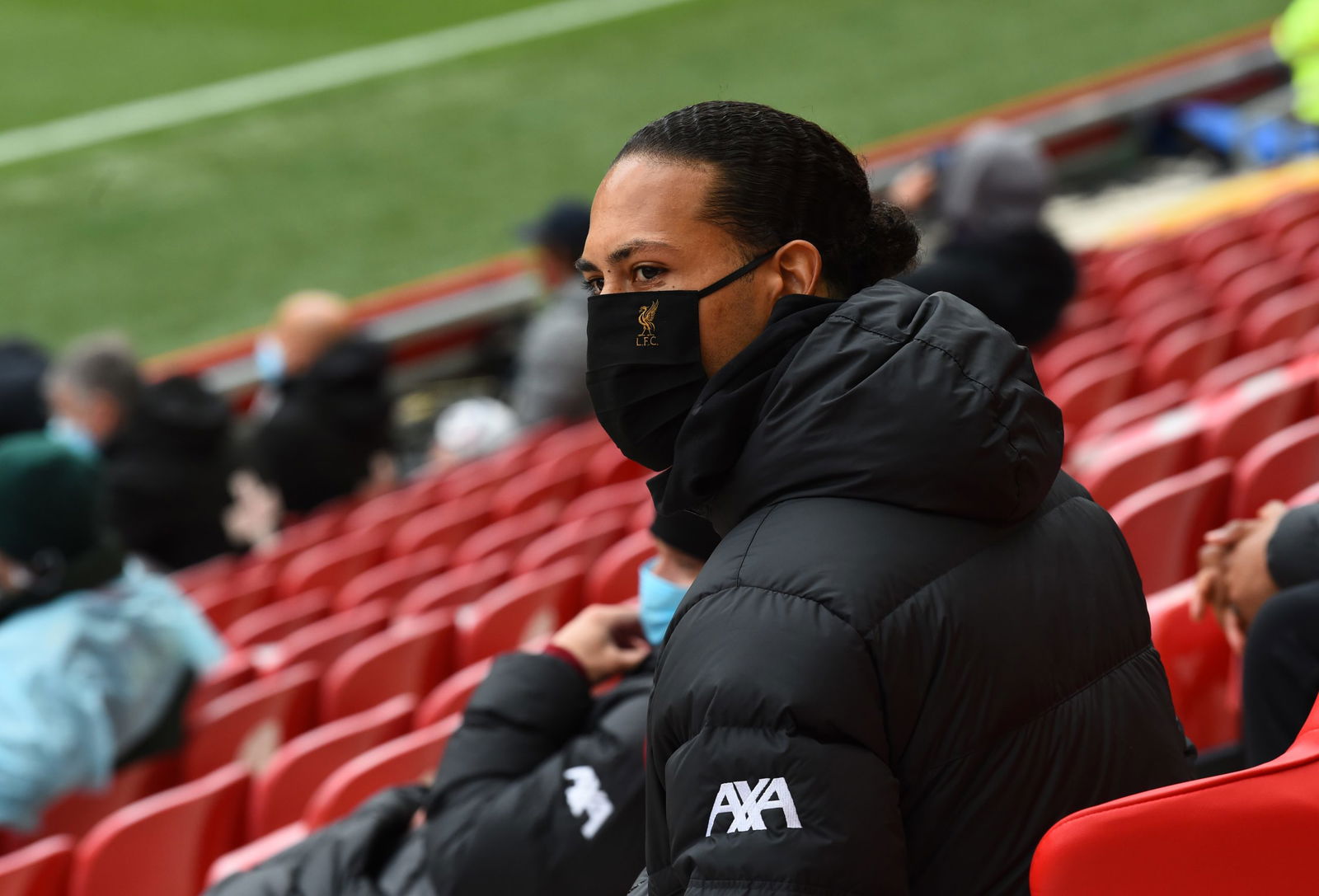 LIVERPOOL, ENGLAND - MAY 23: ( THE SUN OUT,THE SUN ON SUNDAY OUT) Virgil van Dijk of Liverpool in action the crowd during the Premier League match between Liverpool and Crystal Palace at Anfield on May 23, 2021 in Liverpool, England.