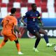 BUDAPEST, HUNGARY - MAY 31: Ibrahima Konate of France controls the ball whilst under pressure from Justin Kluivert of Netherlands during the 2021 UEFA European Under-21 Championship Quarter-finals match between Netherlands and France at Bozsik Stadion on May 31, 2021 in Budapest, Hungary.
