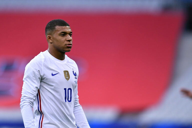 PARIS, FRANCE - JUNE 08: Kylian Mbappe of France looks on during the international friendly match between France and Bulgaria at Stade de France on June 08, 2021 in Paris, France.