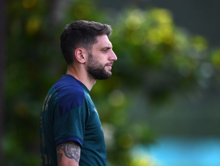 FLORENCE, ITALY - JUNE 13: Domenico Berardi of Italy in action during an Italy training session at Centro Tecnico Federale di Coverciano on June 13, 2021 in Florence, Italy.