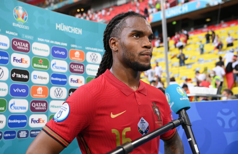 MUNICH, GERMANY - JUNE 19: Renato Sanches of Portugal looks on during a TV Interview after the UEFA Euro 2020 Championship Group F match between Portugal and Germany at Football Arena Munich on June 19, 2021 in Munich, Germany.