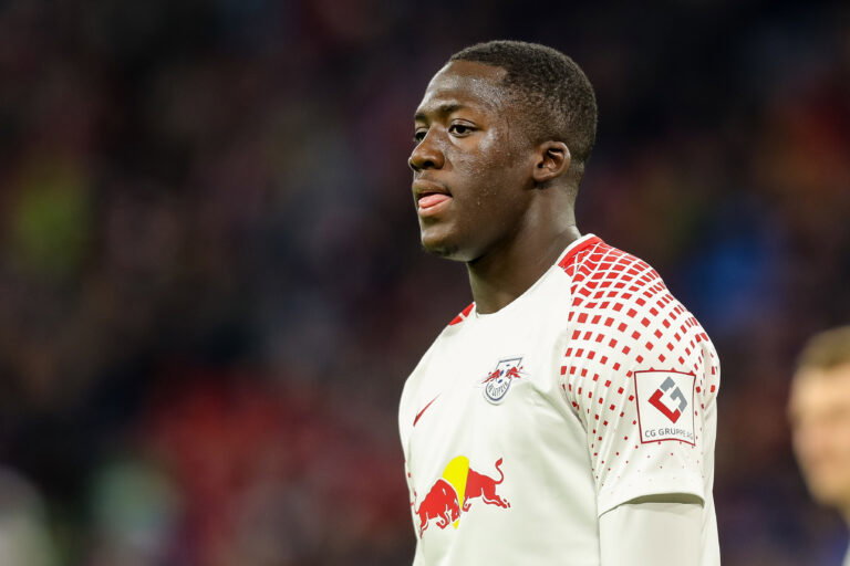 MUNICH, GERMANY - OCTOBER 28: Ibrahima Konate of Leipzig looks on during the Bundesliga match between FC Bayern Muenchen and RB Leipzig at Allianz Arena on October 28, 2017 in Munich, Germany.