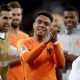 HAMBURG, GERMANY - SEPTEMBER 6: Donyell Malen of Holland celebrates the victory during the EURO Qualifier match between Germany v Holland at the Volkspark Stadium on September 6, 2019 in Hamburg Germany.
