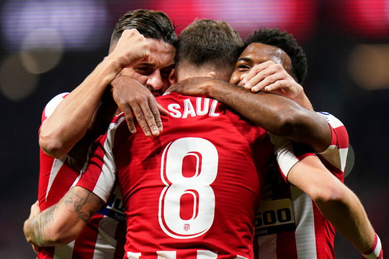 MADRID, SPAIN - OCTOBER 26: Saul Niguez of Club Atletico de Madrid celebrates after scoring his team's first goal battle for the ball with Athletic Club during the Liga match between Club Atletico de Madrid and Athletic Club at Wanda Metropolitano on October 26, 2019 in Madrid, Spain. (Photo by Quality Sport Images/Getty Images)