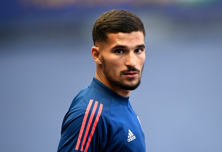 Lyon's forward Houssem Aouar arrives for a training session at the Stade de France stadium in Saint-Denis, north of Paris, on July 30, 2020, on the eve of the French League Cup final football match between Paris Saint-Germain (PSG) and Olympique Lyonnais (OL).