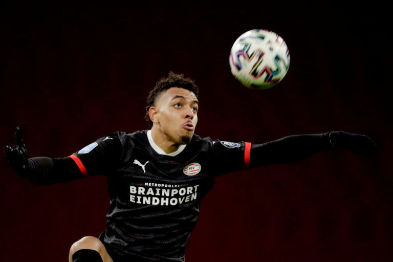 AMSTERDAM, NETHERLANDS - JANUARY 10: Donyell Malen of PSV during the Dutch Eredivisie match between Ajax v PSV at the Johan Cruijff Arena on January 10, 2021 in Amsterdam Netherlands. (Photo by Laurens Lindhout/Soccrates/Getty Images)