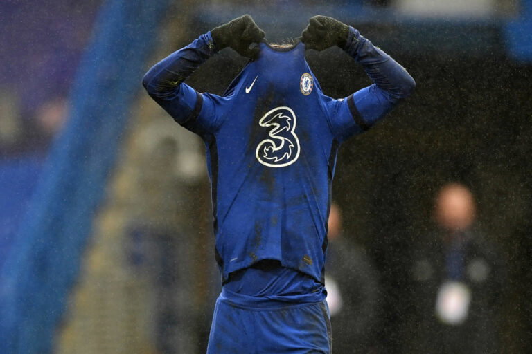 Chelsea's German striker Timo Werner reacts after having his penalty saved during the English FA Cup fourth round football match between Chelsea and Luton Town at Stamford Bridge in London on January 24, 2021. (Photo by DANIEL LEAL-OLIVAS / AFP) / RESTRICTED TO EDITORIAL USE. No use with unauthorized audio, video, data, fixture lists, club/league logos or 'live' services. Online in-match use limited to 120 images. An additional 40 images may be used in extra time. No video emulation. Social media in-match use limited to 120 images. An additional 40 images may be used in extra time. No use in betting publications, games or single club/league/player publications. / (Photo by DANIEL LEAL-OLIVAS/AFP via Getty Images)