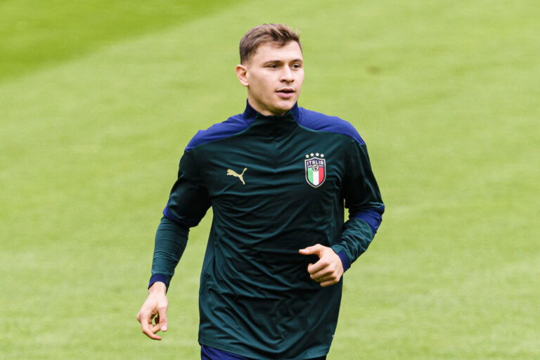 MUNICH, GERMANY - JULY 01: Nicolo Barella of Italy runs in the field during an Italy training session ahead of the Euro 2020 Quarter Final match between Italy and Belgium at Fussball Arena Muenchen on July 1, 2021 in Munich, Germany.