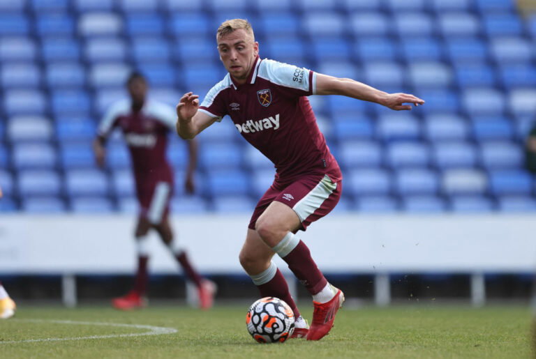READING, ENGLAND - JULY 21: Jarrod Bowen of West Ham United during the pre-season friendly between Reading and West Ham United at Madejski Stadium on July 21, 2021 in Reading, England. (Photo by Marc Atkins/Getty Images)