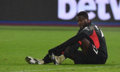 LONDON, ENGLAND - JANUARY 31: (THE SUN OUT,THE SUN ON SUNDAY OUT) Divock Origi of Liverpool injured during the Premier League match between West Ham United and Liverpool at London Stadium on January 31, 2021 in London, England.