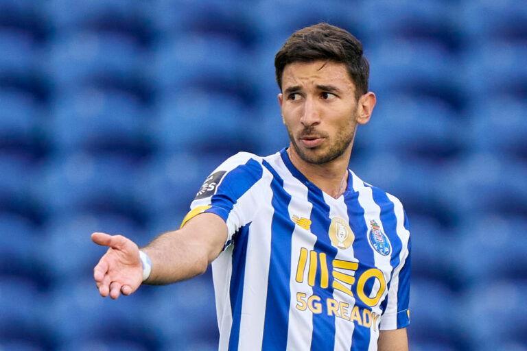 PORTO, PORTUGAL - MAY 19: Marko Grujic of FC Porto reacts during the Liga NOS match between FC Porto and Belenenses SAD at Estadio do Dragao on May 19, 2021 in Porto, Portugal. Sporting stadiums around Portugal remain under strict restrictions due to the Coronavirus Pandemic as Government social distancing laws prohibit fans inside venues resulting in games being played behind closed doors. (Photo by Jose Manuel Alvarez/Quality Sport Images/Getty Images)