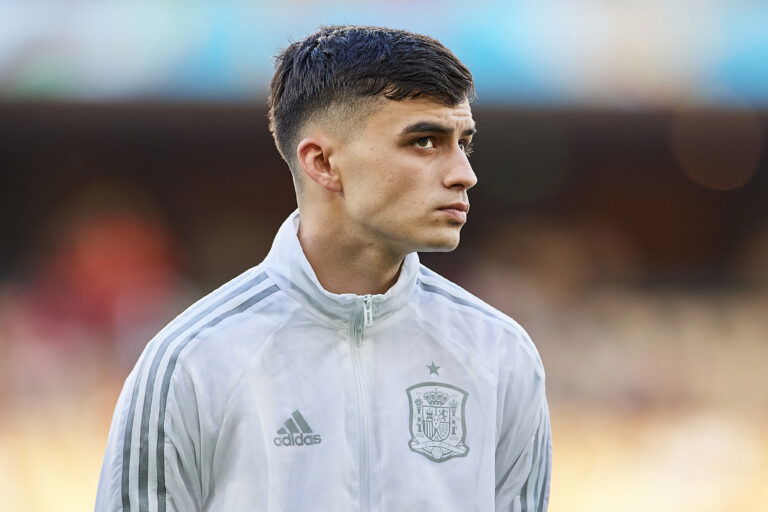 SEVILLE, SPAIN - JUNE 19: Pedri of Spain looks on during the UEFA Euro 2020 Championship Group E match between Spain and Poland at Estadio La Cartuja on June 19, 2021 in Seville, Spain.