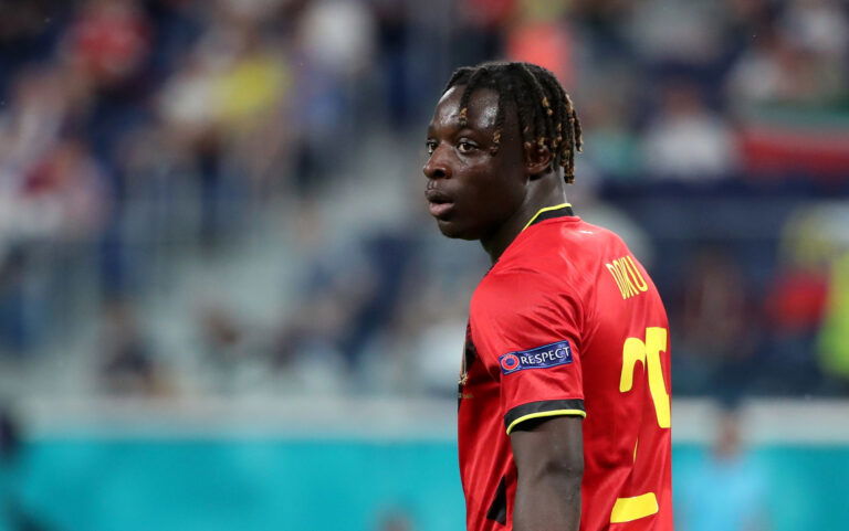 SAINT PETERSBURG, RUSSIA - JUNE 21: Jeremy Doku of Belgium during the UEFA Euro 2020 Championship Group B match between Finland and Belgium at Saint Petersburg Stadium on June 21, 2021 in Saint Petersburg, Russia.