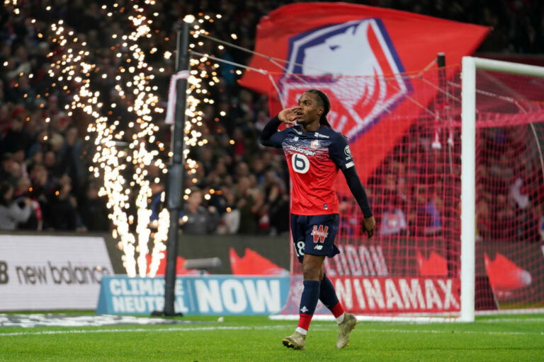 LILLE, FRANCE - FEBRUARY 22: Lille's Renato Sanches celebrates after scoring goal during the Ligue 1 match between Lille OSC and Toulouse FC at Stade Pierre Mauroy on February 22, 2020 in Lille, France. (Photo by Sylvain Lefevre/Getty Images)