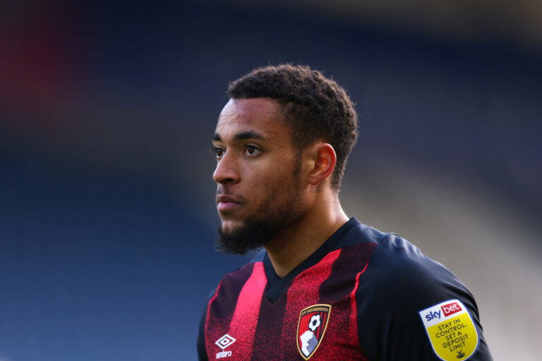 HUDDERSFIELD, ENGLAND - APRIL 13: Arnaut Danjuma of AFC Bournemouth during the Sky Bet Championship match between Huddersfield Town and AFC Bournemouth at John Smith's Stadium on April 13, 2021 in Huddersfield, England. Sporting stadiums around the UK remain under strict restrictions due to the Coronavirus Pandemic as Government social distancing laws prohibit fans inside venues resulting in games being played behind closed doors. (Photo by Robbie Jay Barratt - AMA/Getty Images)