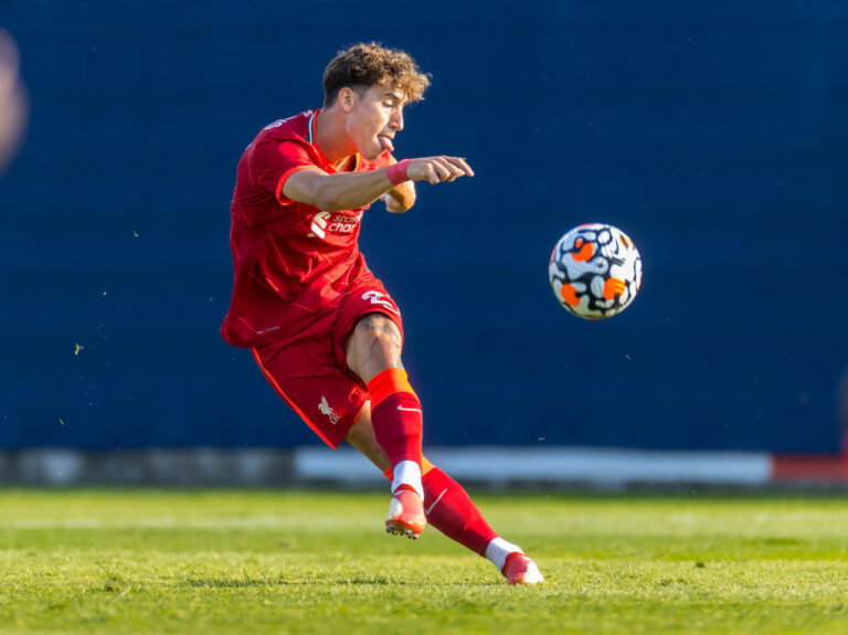 GROEDIG, AUSTRIA - JULY 23: (BILD ZEITUNG OUT) Konstantinos Tsimikas of Liverpool FC controls the ball during the Pre-Season Friendly Match between FC Liverpool and 1. FC Mainz 05 at DAS.GOLDBERG Stadion on July 23, 2021 in Groedig, Austria. (Photo by Roland Krivec/DeFodi Images via Getty Images)