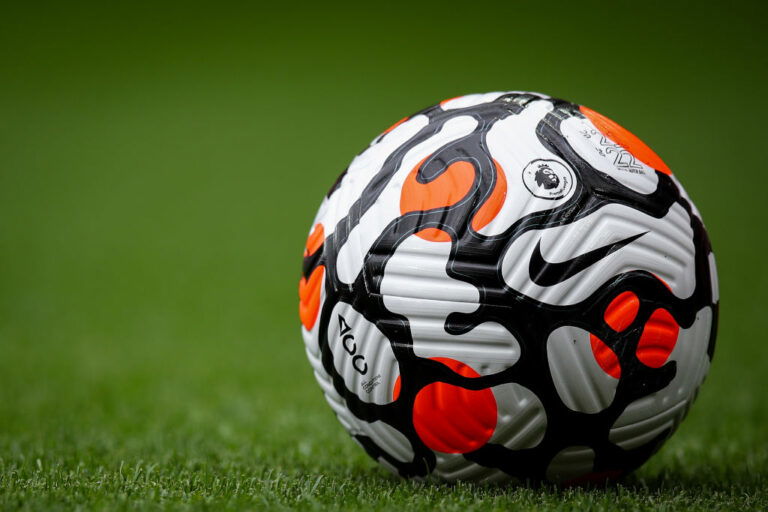 LIVERPOOL, ENGLAND - AUGUST 08: Official Premier League Nike Strike Aerowsculpt 21/22 match ball during the Pre-Season Friendly fixture between Liverpool and Athletic Club at Anfield on August 8, 2021 in Liverpool, England. (Photo by Robbie Jay Barratt - AMA/Getty Images)