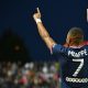 Paris Saint-Germain's French forward Kylian Mbappe celebrates after scoring a goal during the French L1 football match between Stade Brestois and Paris Saint-Germain at Francis-Le Ble Stadium in Brest on August 20, 2021. (Photo by LOIC VENANCE / AFP) (Photo by LOIC VENANCE/AFP via Getty Images)